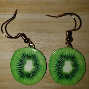 Kiwi drop dangle earrings handmade goldtone metal